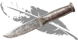 A knife on top of an illustration of a feather